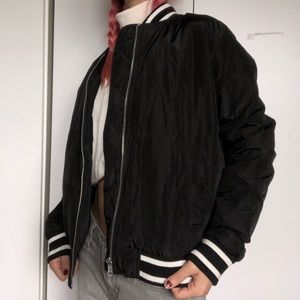 F21 black bomber varsity jacket